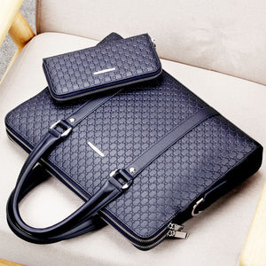 Double Layer Men Leather Business Briefcase